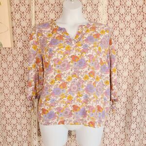 jones and co multicolor floral print tie sleeve blouse size 2x